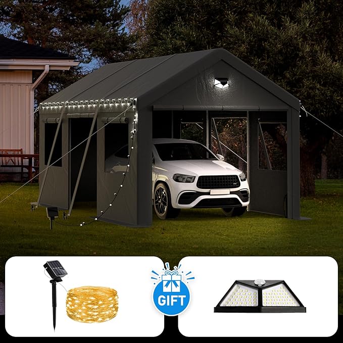 SANNWSG Carports 13x25FT Heavy Duty, Portable Car Port Garage