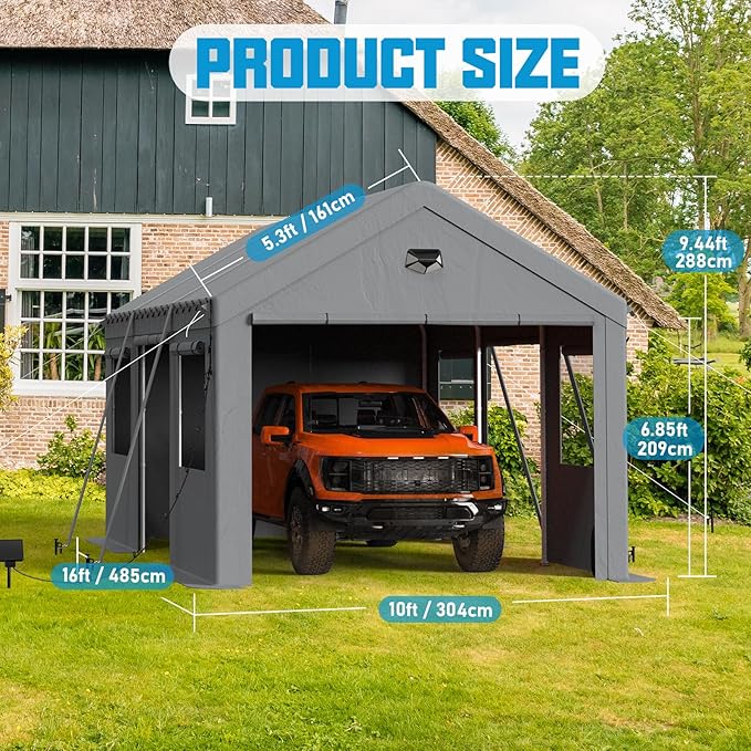 Car Tent Garage 10x16ft Heavy Duty Carport Canopy Portable
