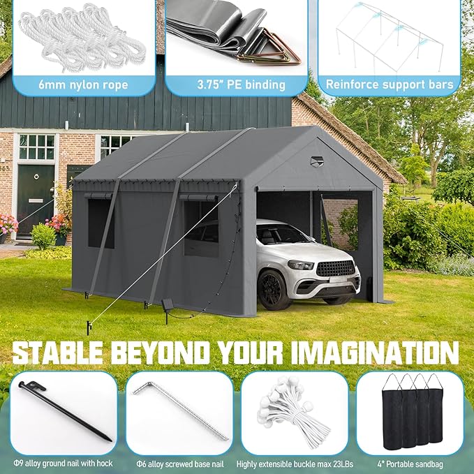 tent carport garage SANNWSG Carport Canopy 12x20FT Heavy Duty, Carport Canopy, Portable Car Port Garage, Car Shelter All Weather, Grey