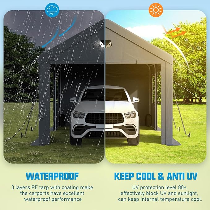 shelter tent for car SANNWSG Carport Canopy 10x16 FT Heavy Duty, Carport Canopy with Side R – Sannwsg