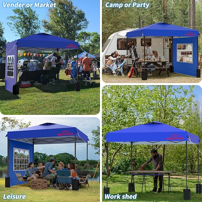 canopy zelt SANNWSG 10x10FT Pop Up Canopy with Sidewalls, Easy Up Canopy Tent, Heavy Duty Tents for Parties, One Person Set Up Event Tent, Blue